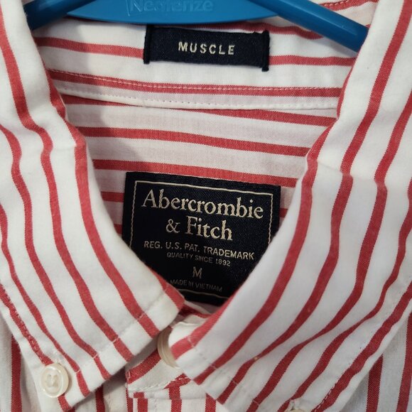 Abercrombie & Fitch Striped Poplin Casual Button Down Shirt, Muscle Fit - Picture 4 of 6